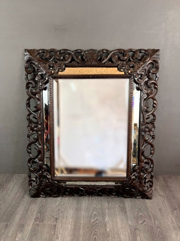 Grande specchio in legno intagliato, stile barocco, XIX secolo