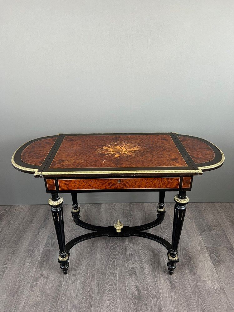 Table à Jeux Napoléon III En Bois D’amboine, XIXe Siècle