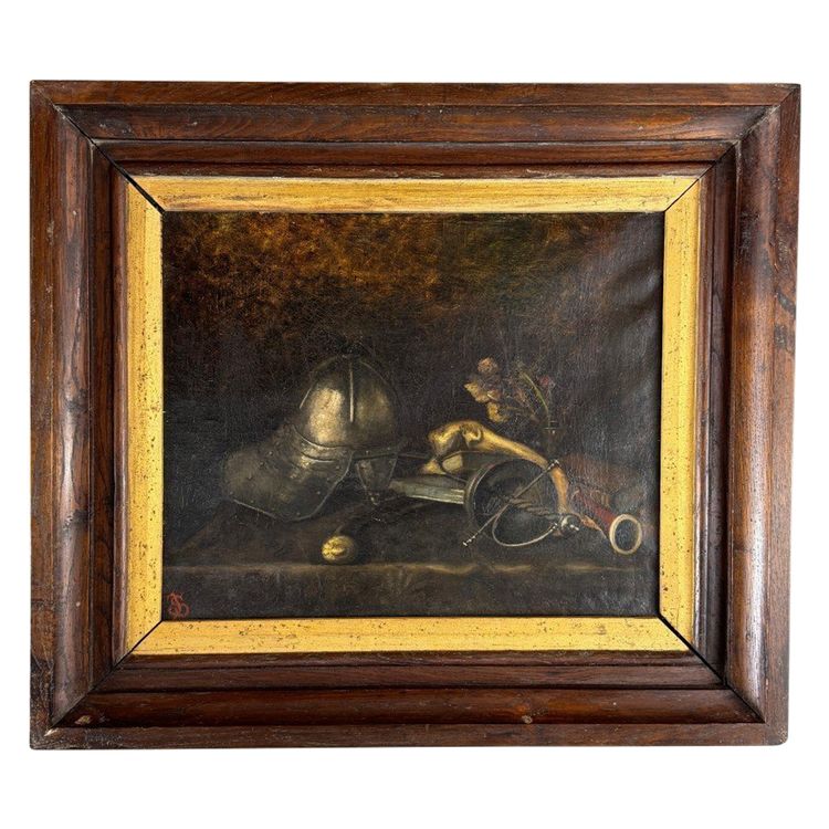 Nature Morte Avec Casque Et Objets Anciens XIXe Siècle