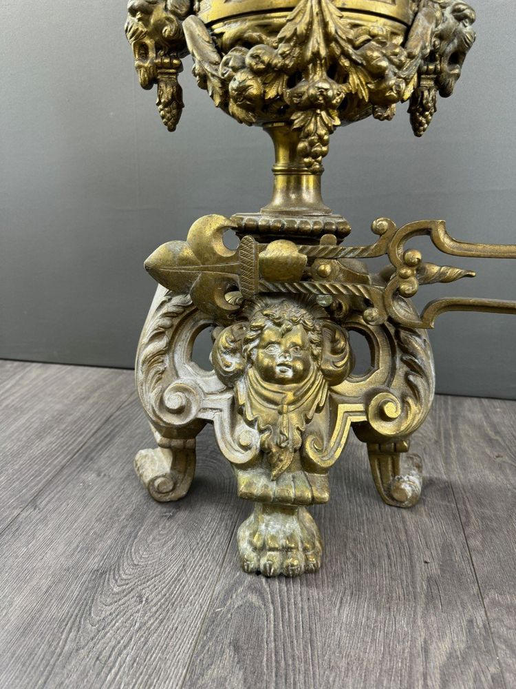 Pair De Chenets Anciens En Bronze Doré, Fin XIXe Siècle