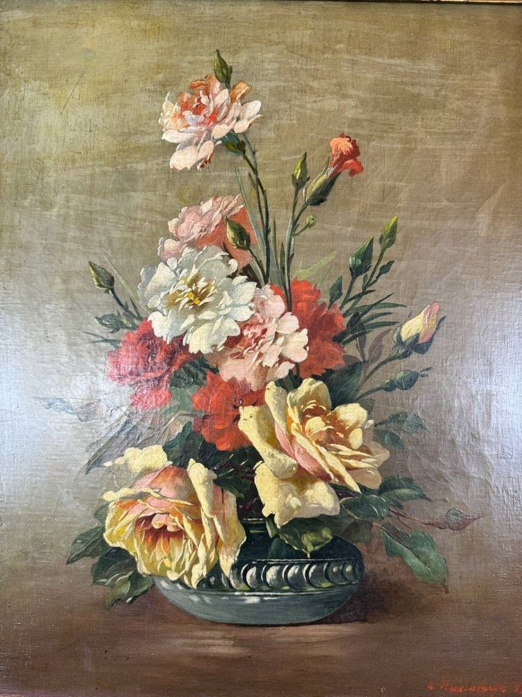 Olio su tela Natura morta floreale, Scuola francese, Parigi, inizio XX secolo