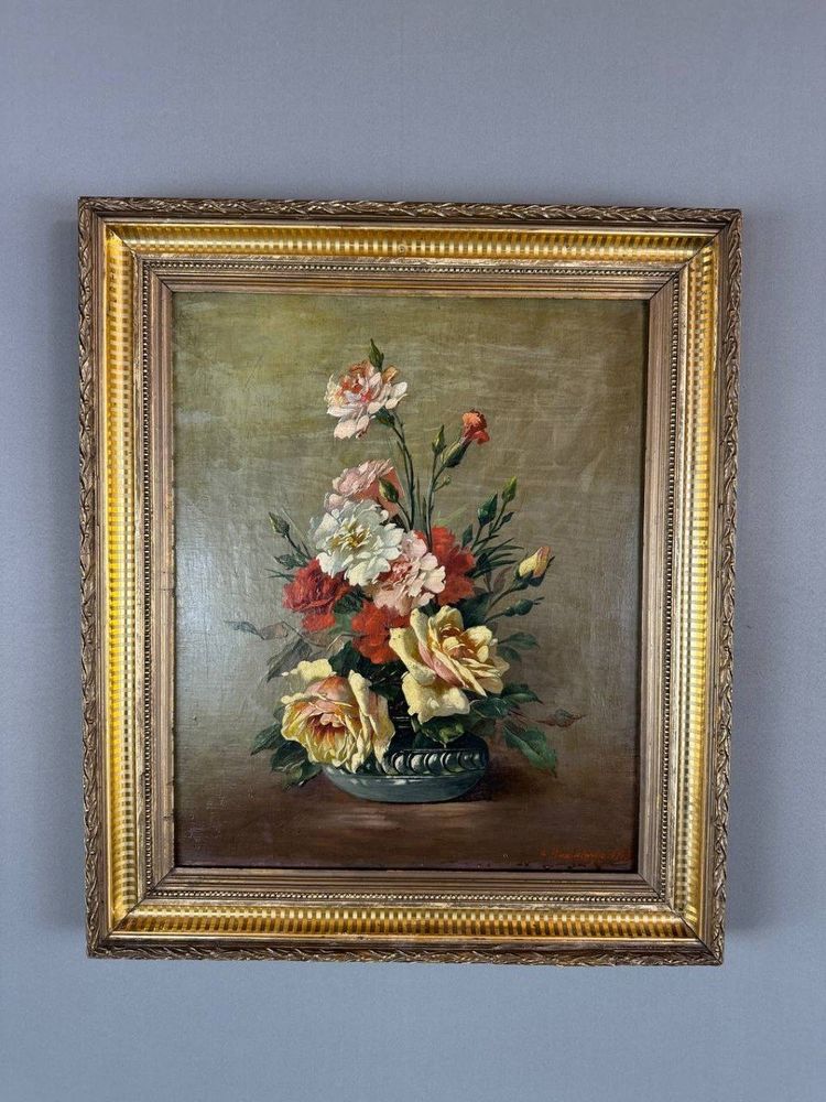 Olio su tela Natura morta floreale, Scuola francese, Parigi, inizio XX secolo
