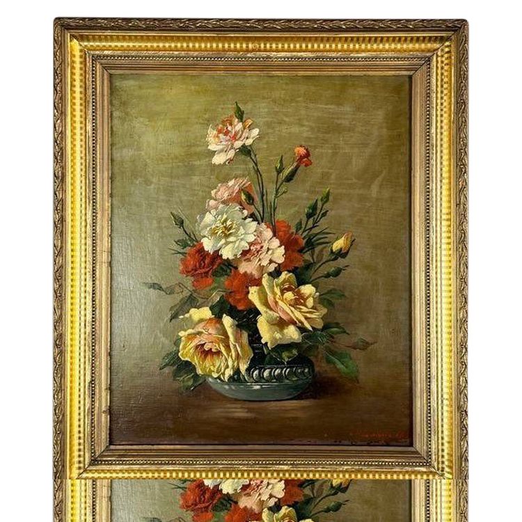 Olio su tela Natura morta floreale, Scuola francese, Parigi, inizio XX secolo