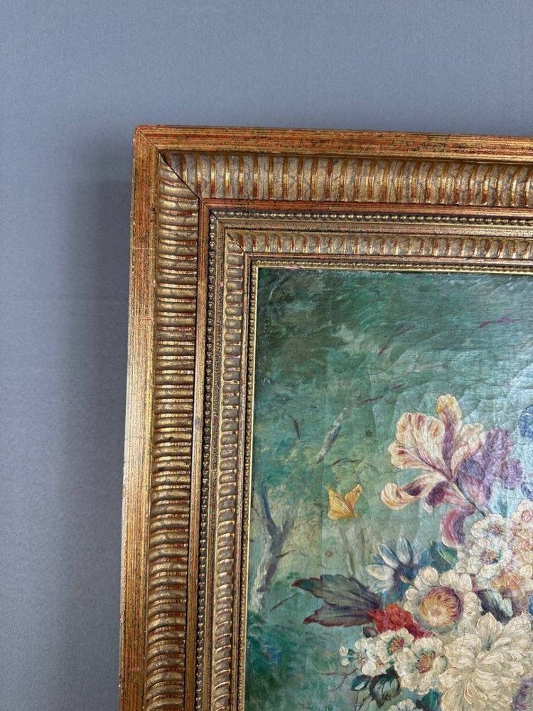 Tableau Huile Sur Toile Nature Morte Florale, Londres, XIXe Siècle