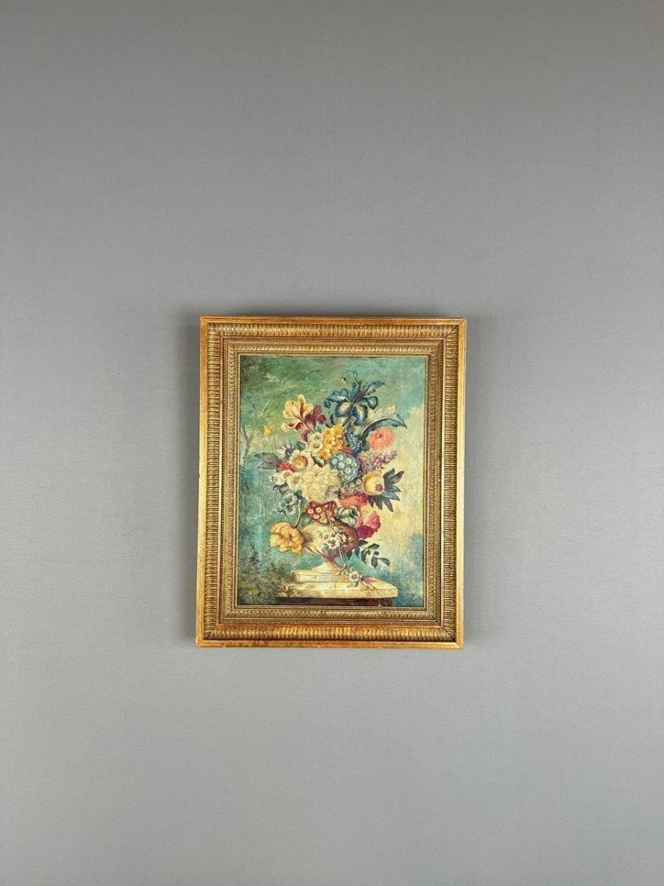 Tableau Huile Sur Toile Nature Morte Florale, Londres, XIXe Siècle