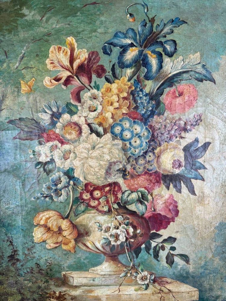 Tableau Huile Sur Toile Nature Morte Florale, Londres, XIXe Siècle