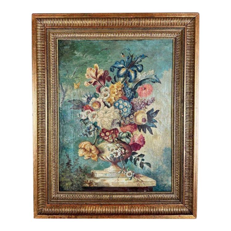 Tableau Huile Sur Toile Nature Morte Florale, Londres, XIXe Siècle