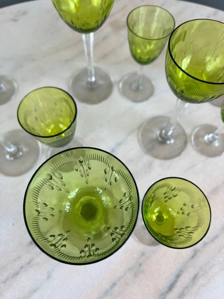 Service De Verres Anciens En Cristal Baccarat Vert, XXe Siècle