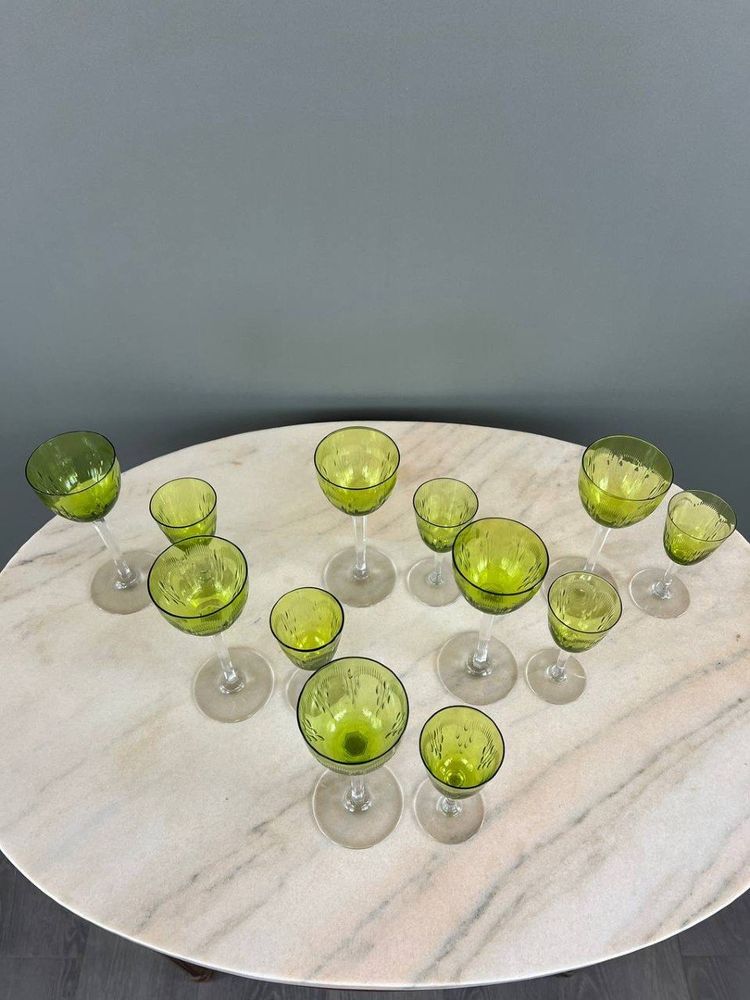 Service De Verres Anciens En Cristal Baccarat Vert, XXe Siècle