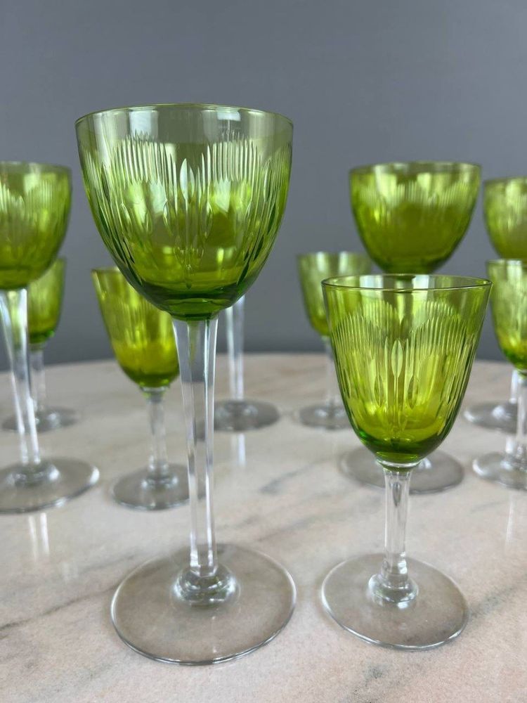 Service De Verres Anciens En Cristal Baccarat Vert, XXe Siècle