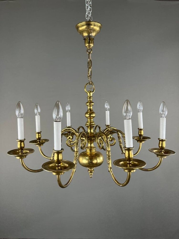 Lustre En Laiton Doré, Style Classique, XXe Siècle