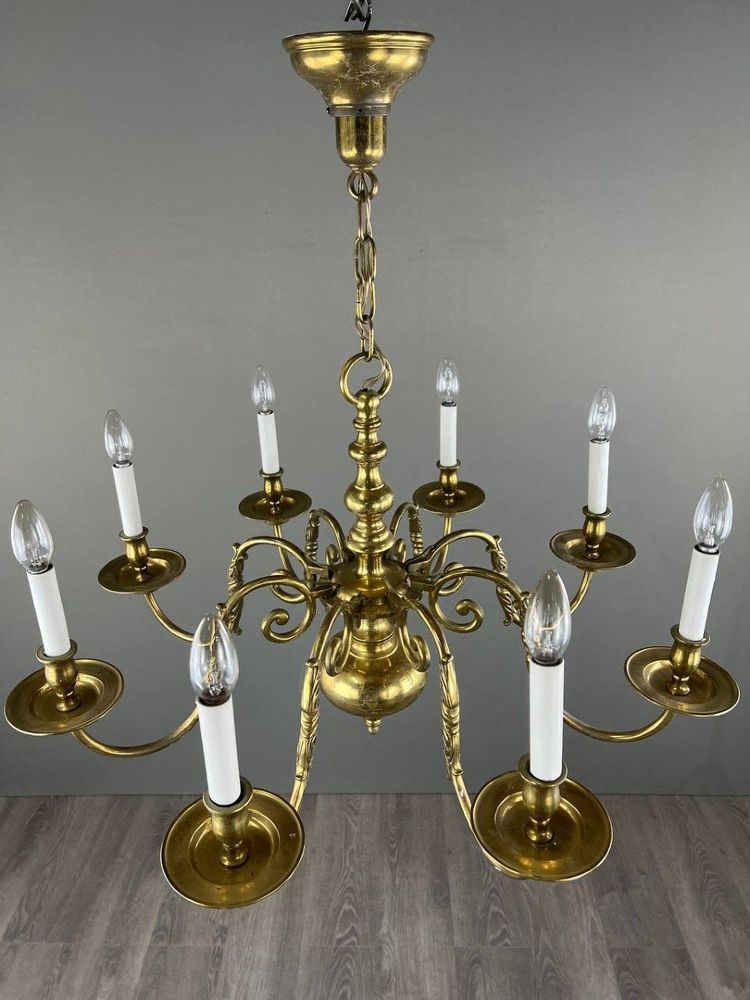 Lustre En Laiton Doré, Style Classique, XXe Siècle