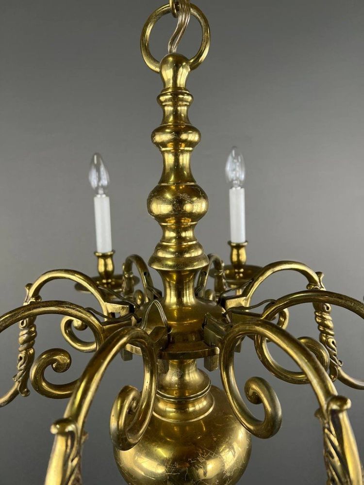 Lustre En Laiton Doré, Style Classique, XXe Siècle