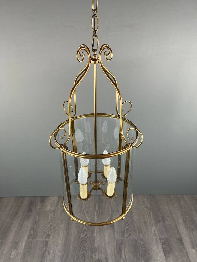 Lanterne En Laiton Doré Et Verre, Style Classique, XXe Siècle