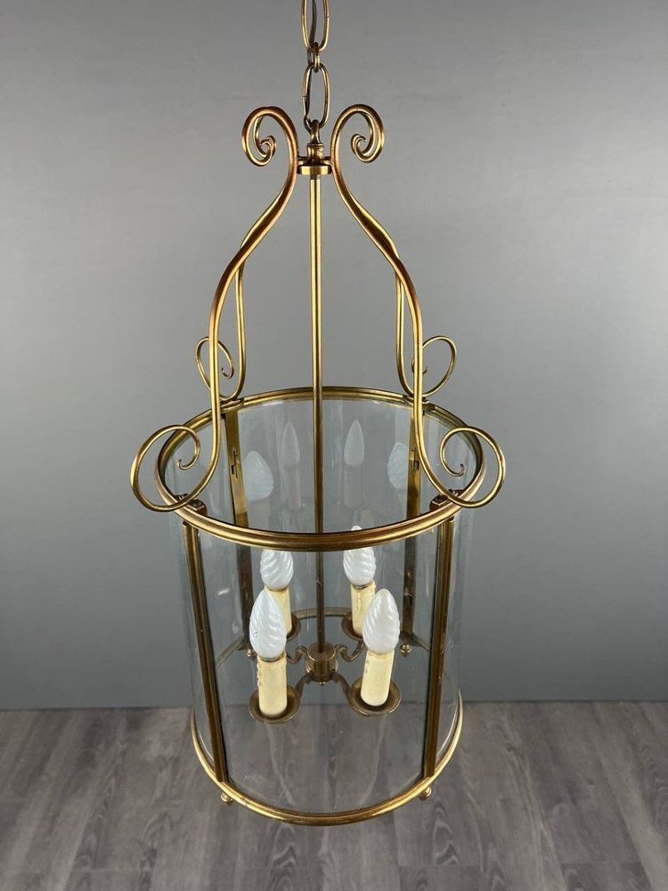 Lanterne En Laiton Doré Et Verre, Style Classique, XXe Siècle