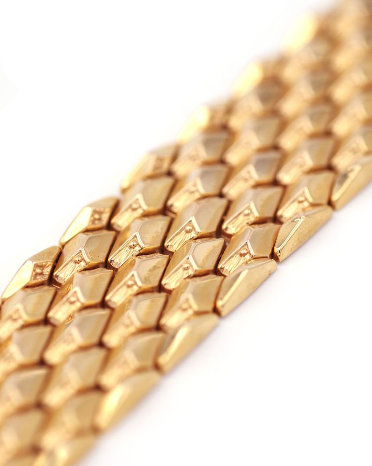 Bracciale a fascia larga retrò in oro 18k, sfaccettato, bracciale a fascia, gioielli italiani