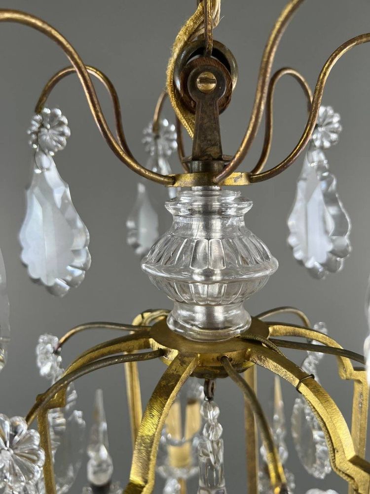 Lustre En Laiton Et Cristal, XXe Siècle