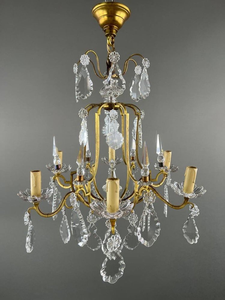 Lustre En Laiton Et Cristal, XXe Siècle