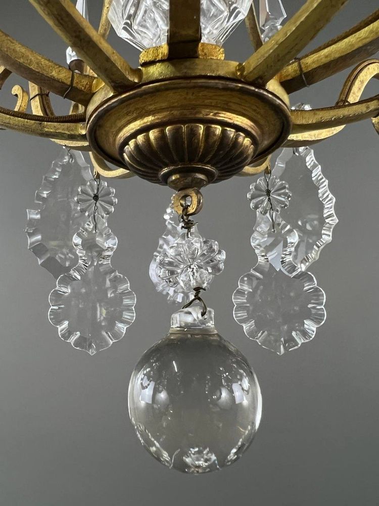 Lustre En Laiton Et Cristal, XXe Siècle