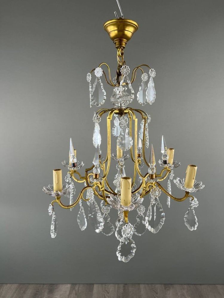 Lustre En Laiton Et Cristal, XXe Siècle