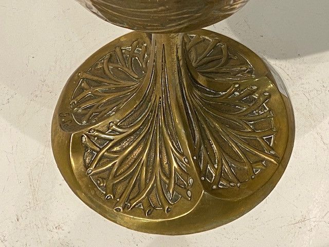 Lampada a olio con cardi in bronzo e ottone dorato di Georges LELEU - Art Nouveau 1900
