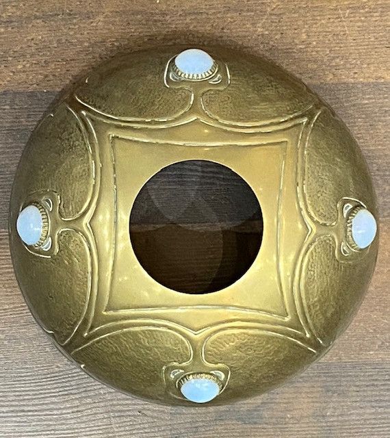 Lampada a olio con cardi in bronzo e ottone dorato di Georges LELEU - Art Nouveau 1900