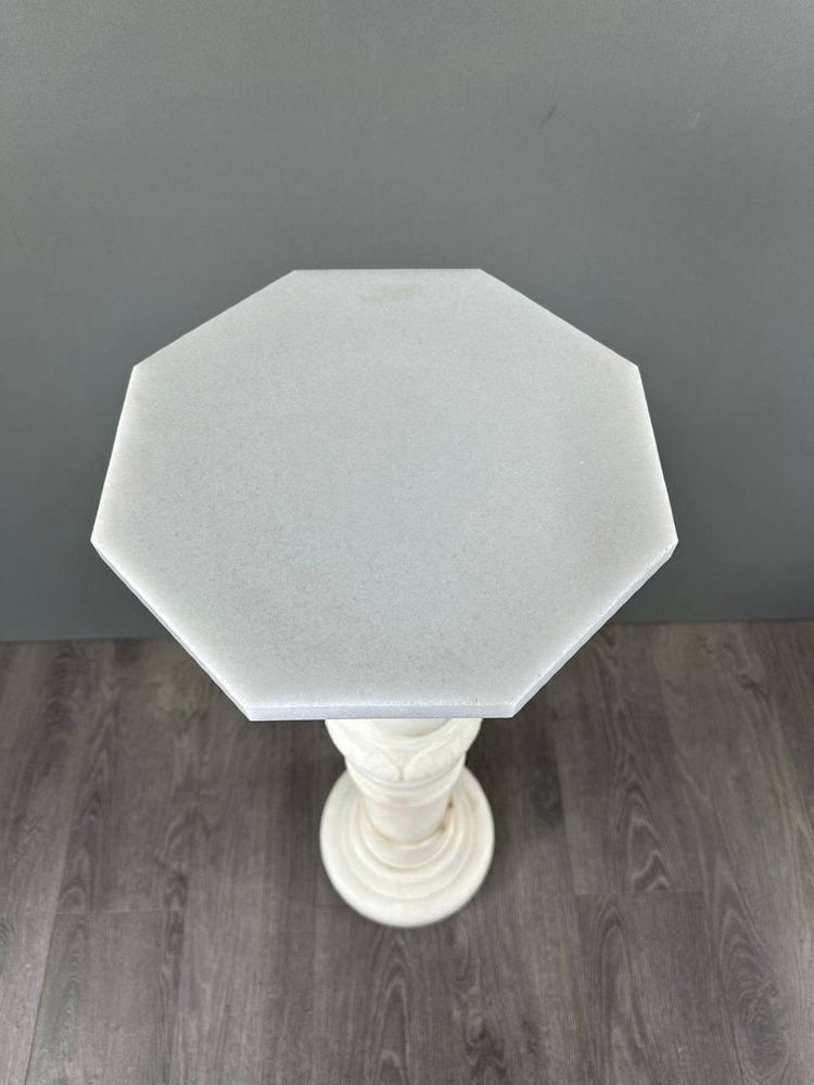 Carved White Marble Column, Mid-20th Century
