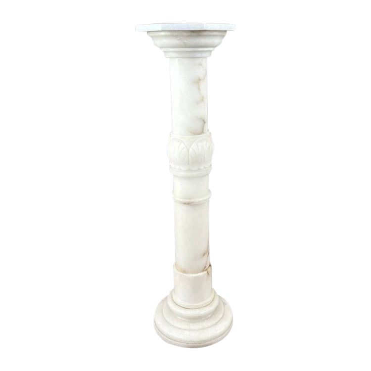 Carved White Marble Column, Mid-20th Century