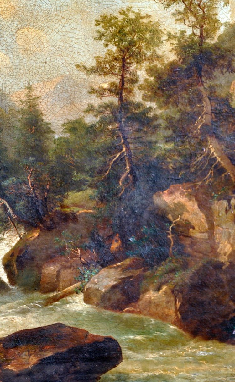 Olio su tela paesaggio montano metà XIX secolo