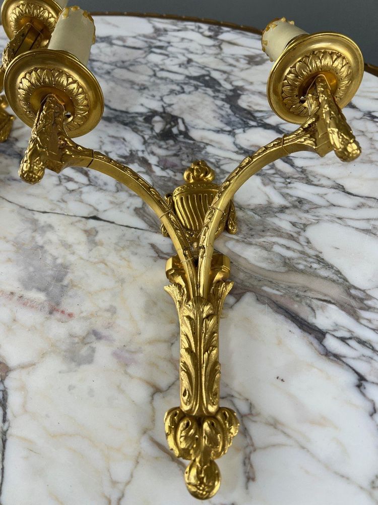 Paire D’appliques En Bronze Doré, Maison Baguès, Style Louis XVI, XXe Siècle