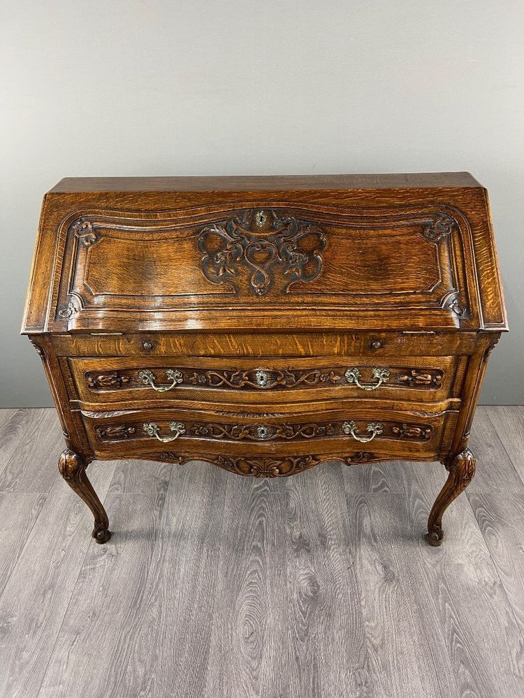 Secretaire in legno intagliato, stile Luigi XV, inizio XX secolo