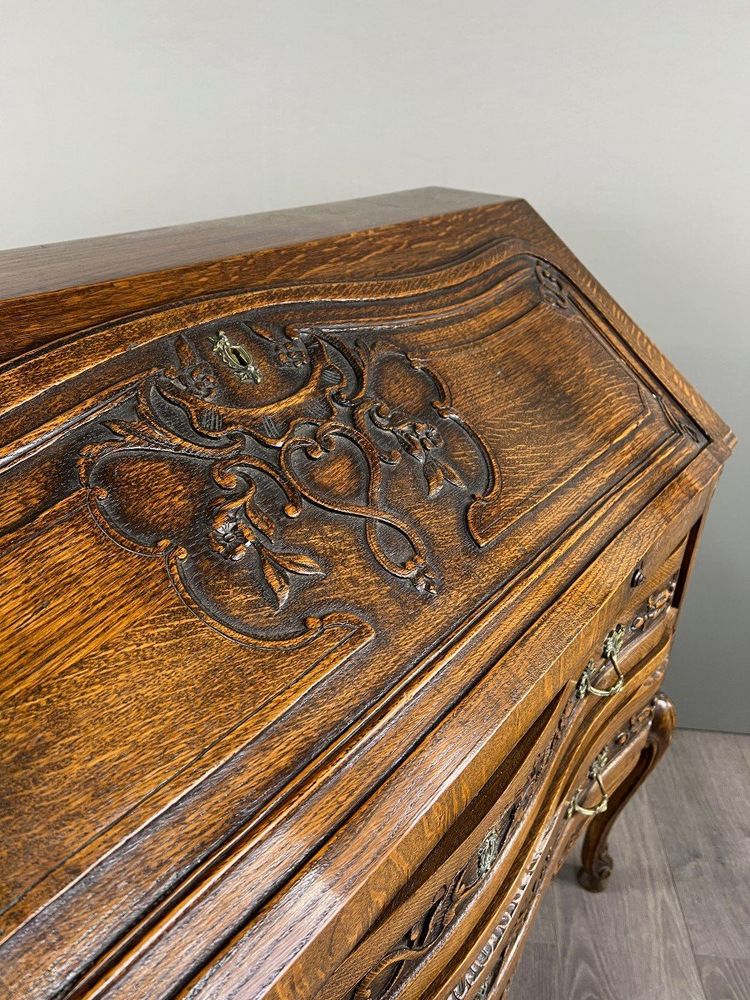 Secretaire in legno intagliato, stile Luigi XV, inizio XX secolo