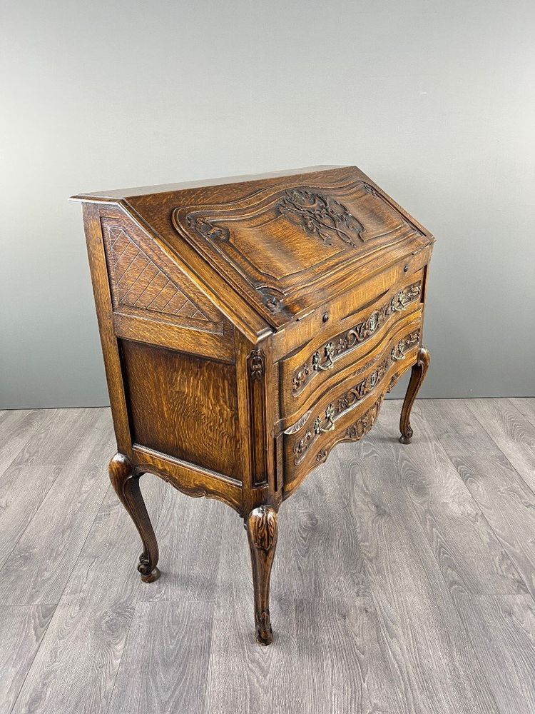 Secretaire in legno intagliato, stile Luigi XV, inizio XX secolo