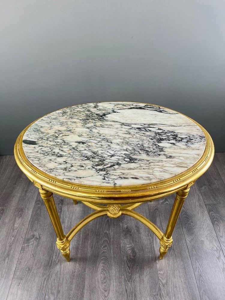 Table Guéridon En Bois Doré, Style Louis XVI, XIXe Siècle