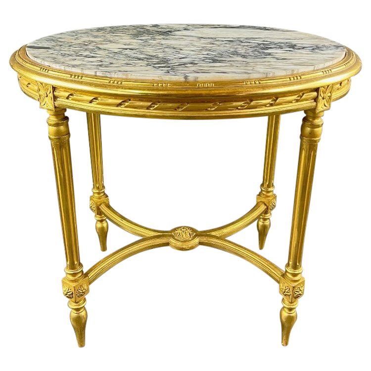 Table Guéridon En Bois Doré, Style Louis XVI, XIXe Siècle