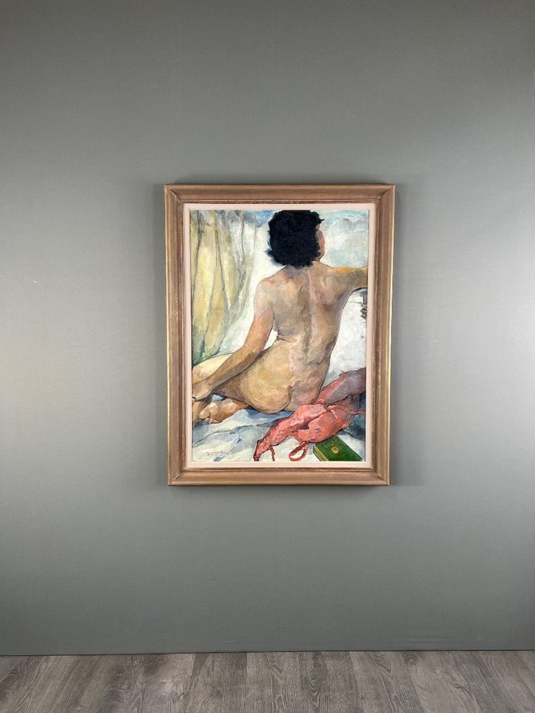 Seated Nude Painting, Oil on Canvas Signed, 1938, 20th Century