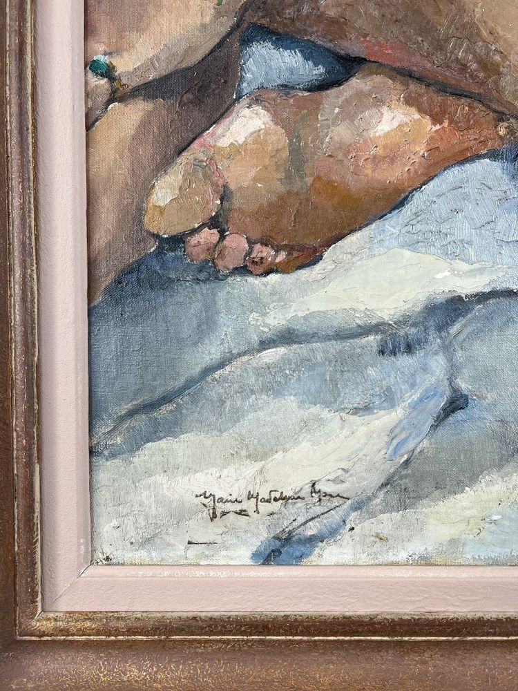 Seated Nude Painting, Oil on Canvas Signed, 1938, 20th Century