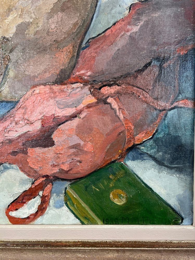 Seated Nude Painting, Oil on Canvas Signed, 1938, 20th Century