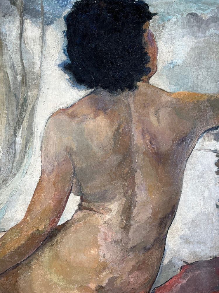Seated Nude Painting, Oil on Canvas Signed, 1938, 20th Century
