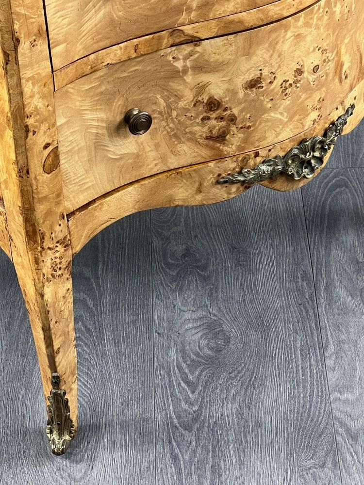Commode Meuble De Rangement Louis XV En Loupe De Thuya Et Marbre, époque XIXe Siècle