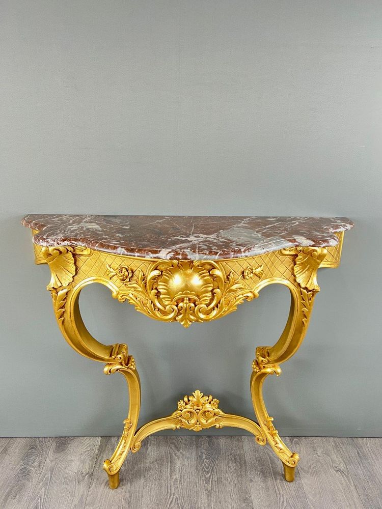 Console Murale De Style Louis XV En Bois Doré Et Marbre, XIXe Siècle