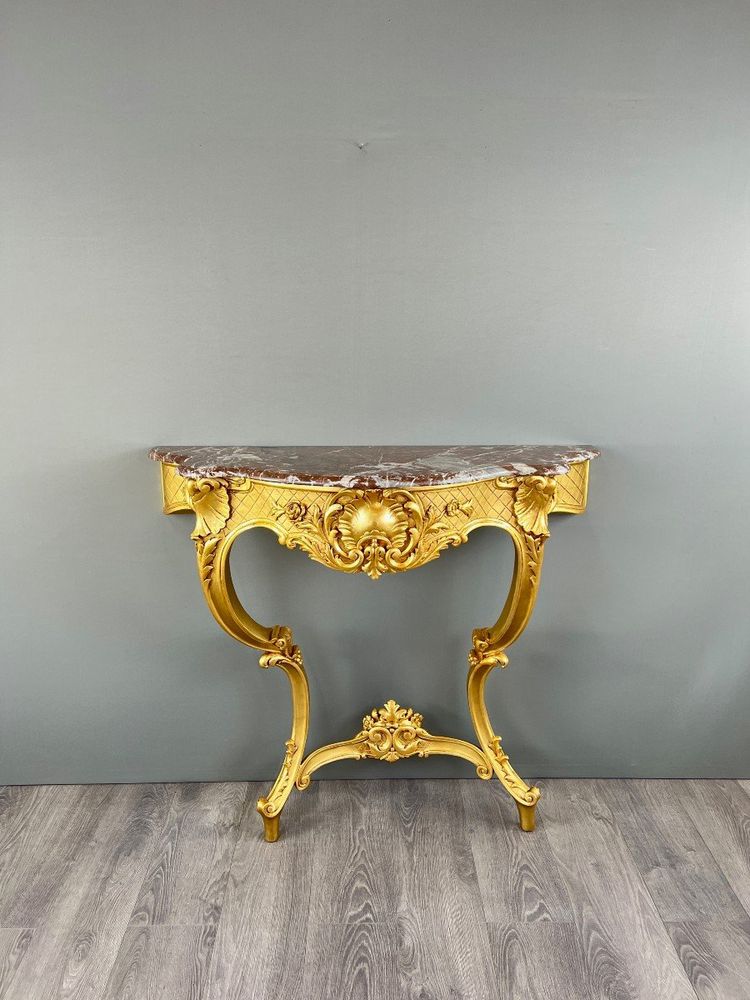 Console Murale De Style Louis XV En Bois Doré Et Marbre, XIXe Siècle