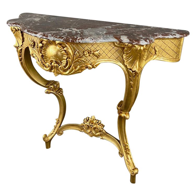 Console Murale De Style Louis XV En Bois Doré Et Marbre, XIXe Siècle