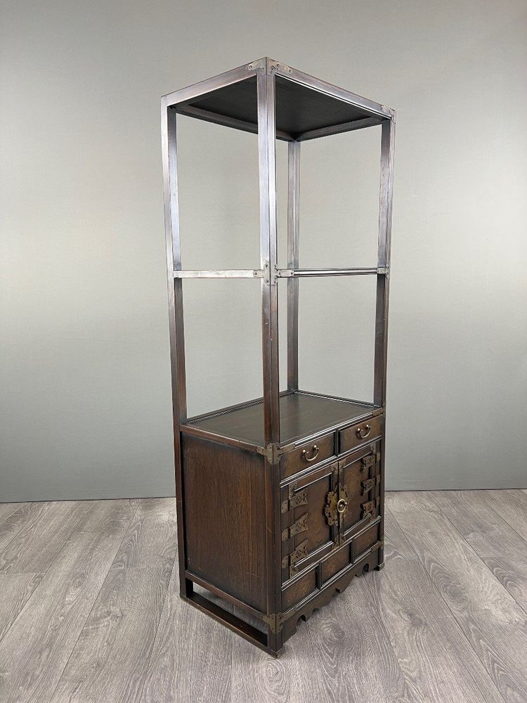Etagère Cabinet Asiatique En Bois Et Laiton, Fin XIXe / Début XXe