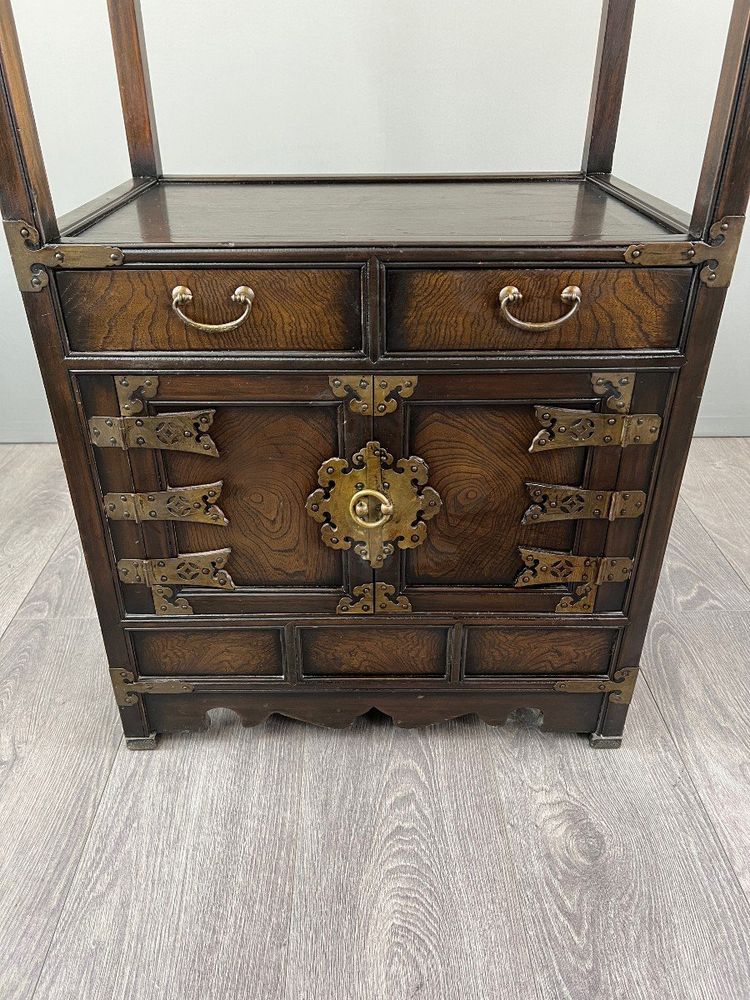 Etagère Cabinet Asiatique En Bois Et Laiton, Fin XIXe / Début XXe