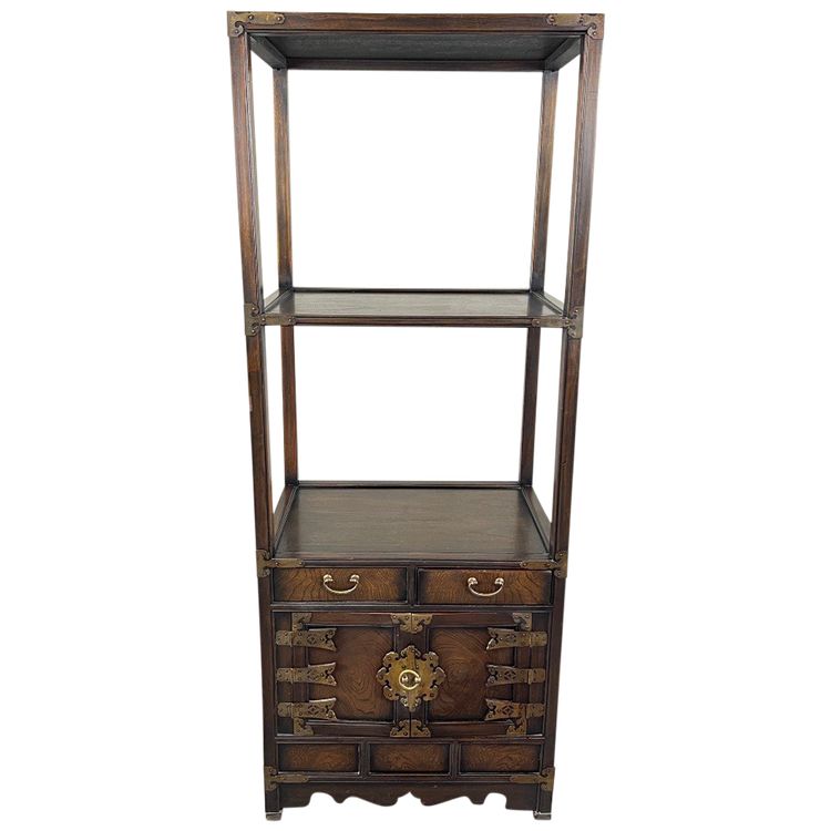 Etagère Cabinet Asiatique En Bois Et Laiton, Fin XIXe / Début XXe
