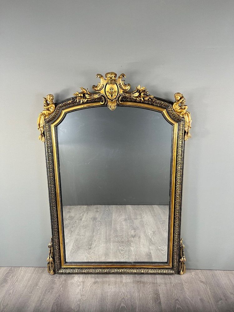 Grand Miroir à Fronton En Bois Sculpté Et Doré, Style Napoléon III