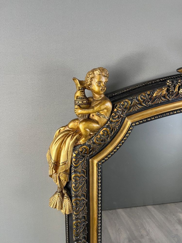 Grand Miroir à Fronton En Bois Sculpté Et Doré, Style Napoléon III