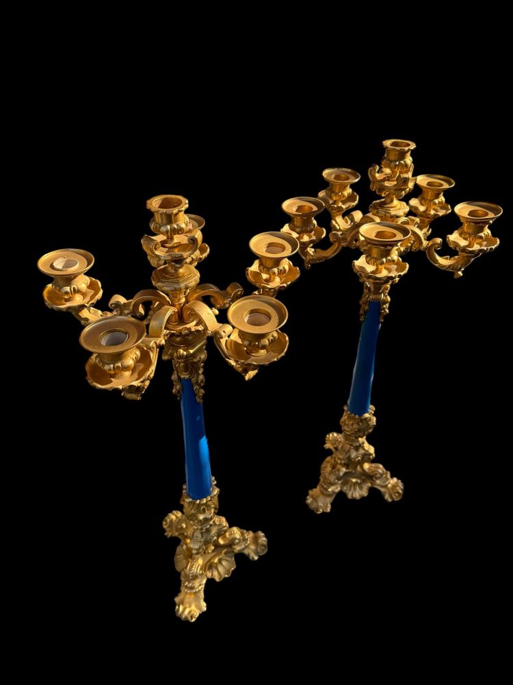 Coppia di candelabri in bronzo a 6 luci, XIX secolo, periodo Napoleone III 