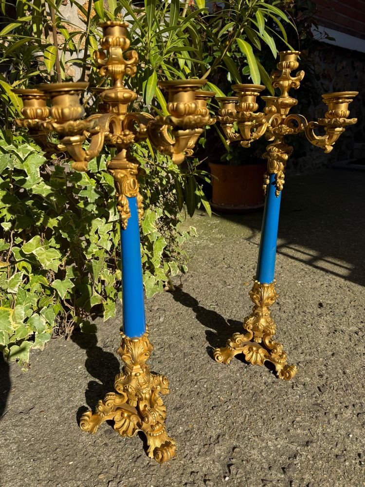 Coppia di candelabri in bronzo a 6 luci, XIX secolo, periodo Napoleone III 